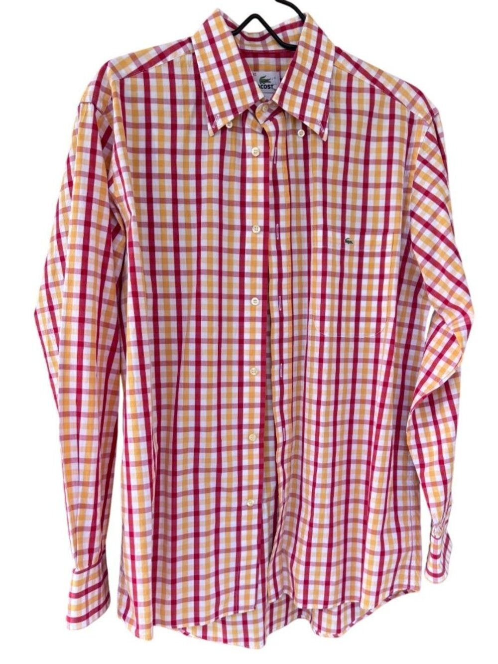 Lacoste Mens Multicolor Checkered Long Sleeve Button-Down Shirt Sz 42 L Tunisia